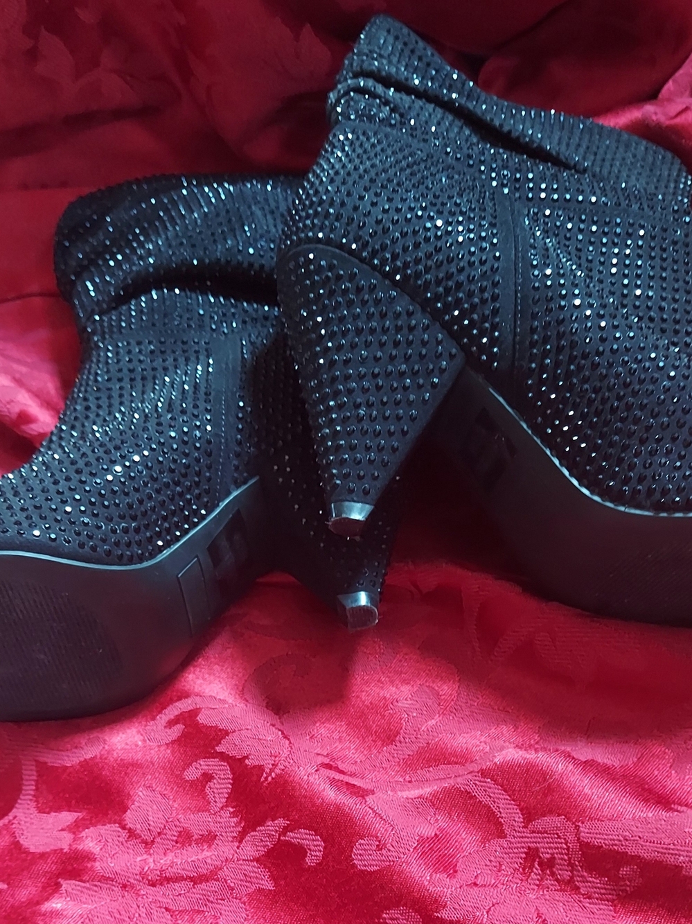 Cache Black Crystal-Embellished Pointed-Toe Slouch Boots - Picture 2 of 3